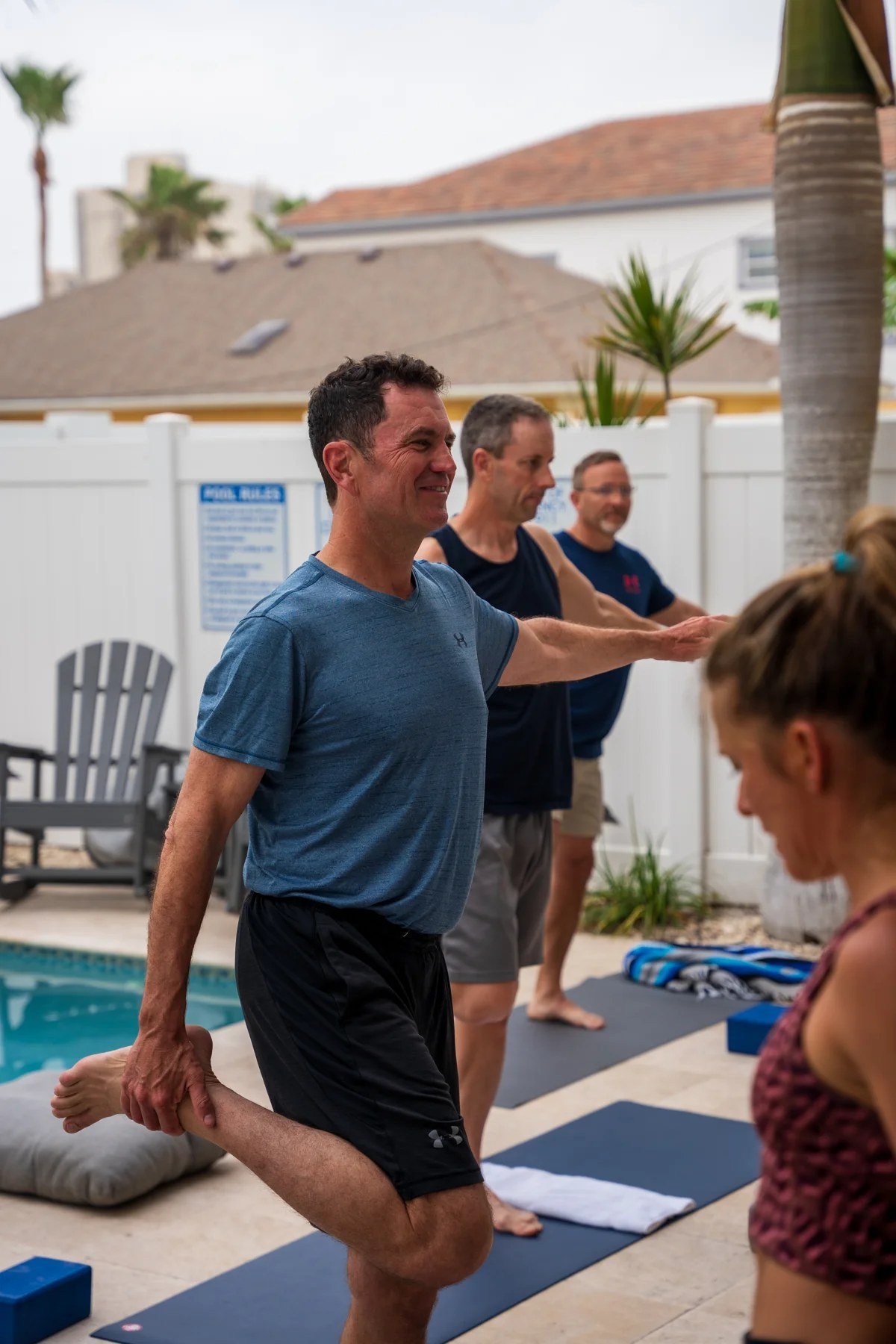 A moment of movement by the pool