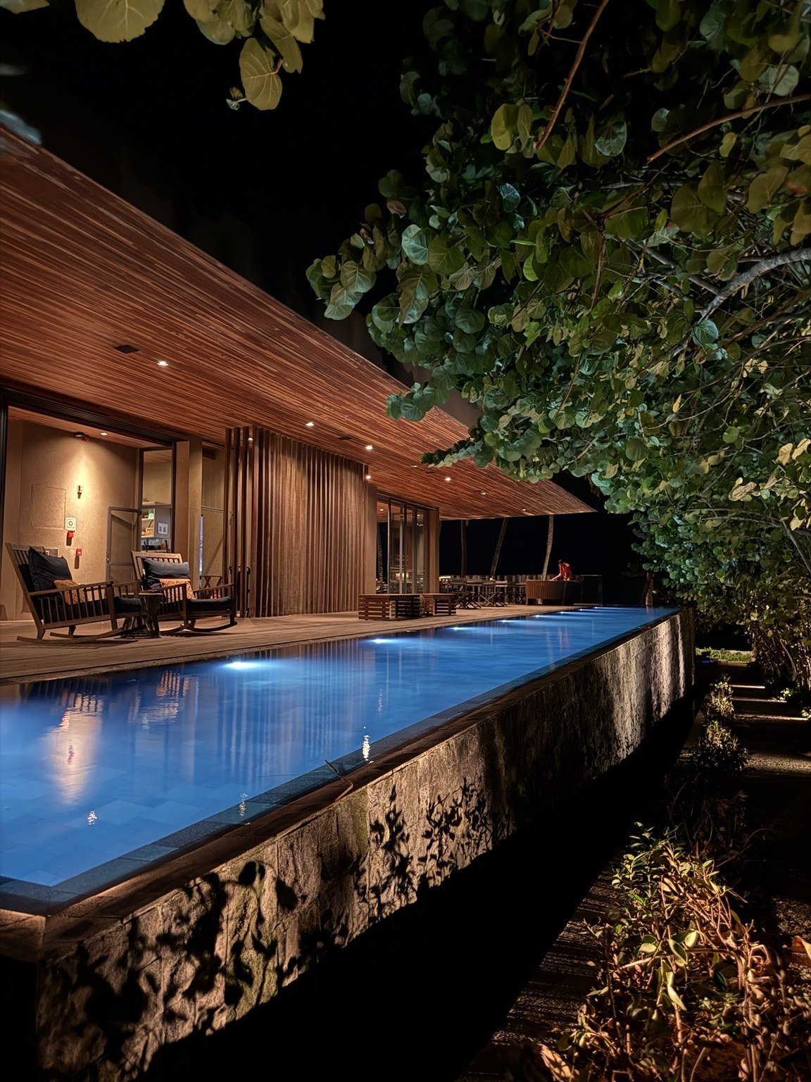 A quiet pool after dark