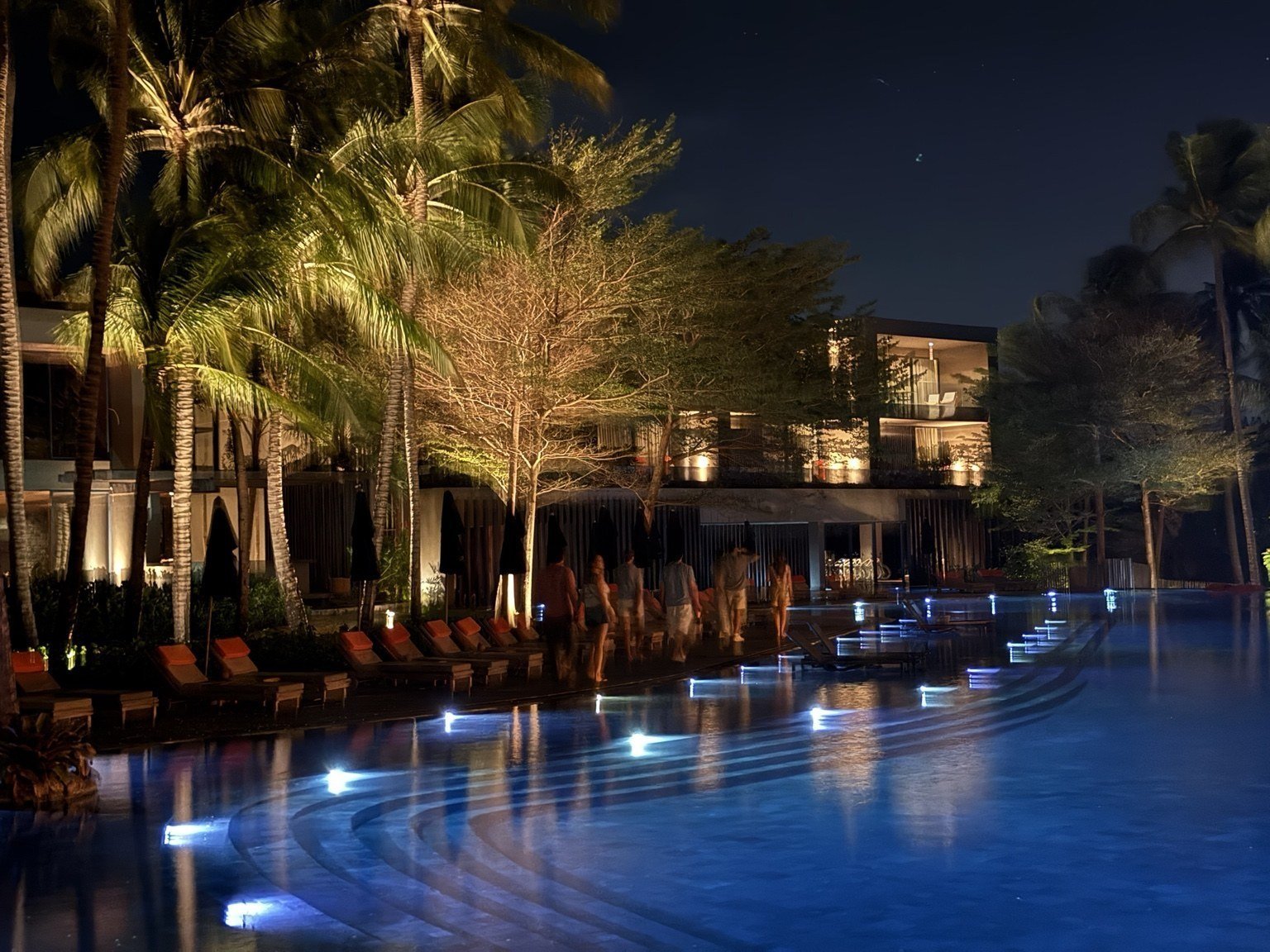 Poolside lights beneath the palms